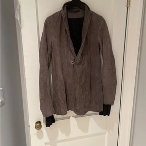 Obscur tan suede jacket with black long sleeves xsmall small 36 38 Rick owens